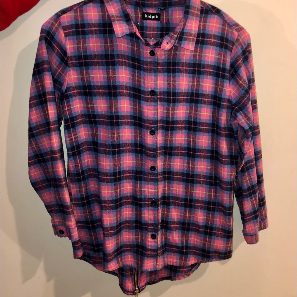 Pink and Blue Plaid LS Flannel